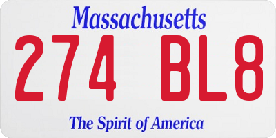 MA license plate 274BL8