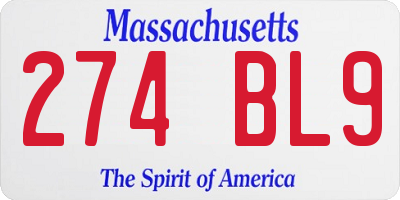 MA license plate 274BL9