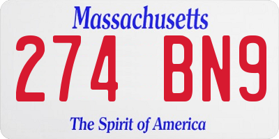 MA license plate 274BN9