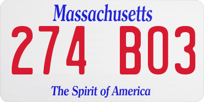 MA license plate 274BO3