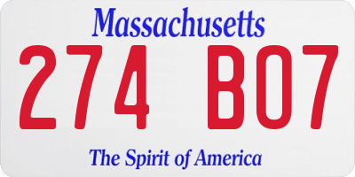 MA license plate 274BO7