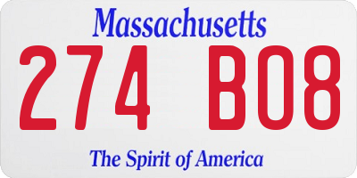 MA license plate 274BO8