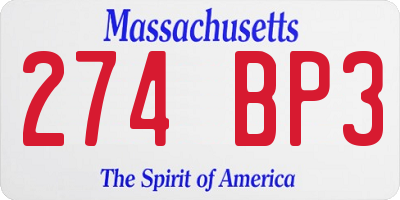 MA license plate 274BP3