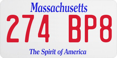 MA license plate 274BP8