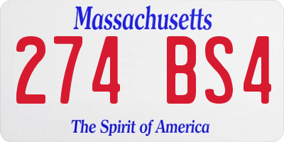 MA license plate 274BS4