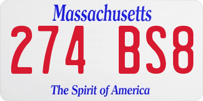 MA license plate 274BS8