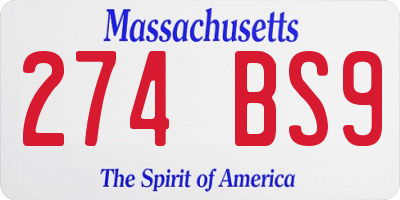 MA license plate 274BS9