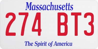 MA license plate 274BT3