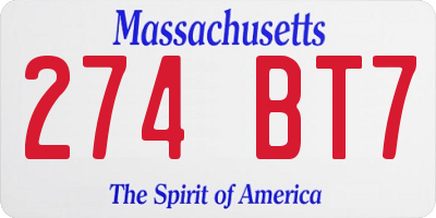 MA license plate 274BT7