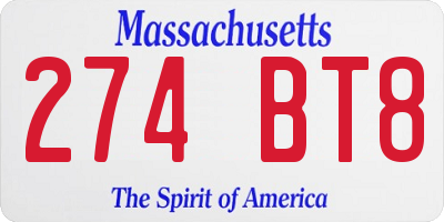 MA license plate 274BT8