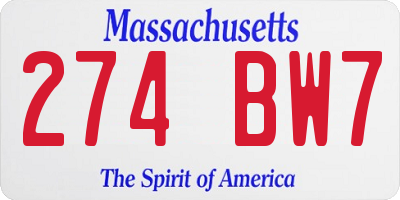 MA license plate 274BW7