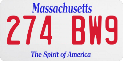 MA license plate 274BW9