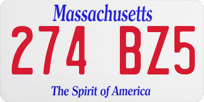 MA license plate 274BZ5