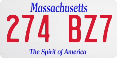 MA license plate 274BZ7