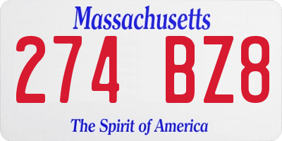 MA license plate 274BZ8