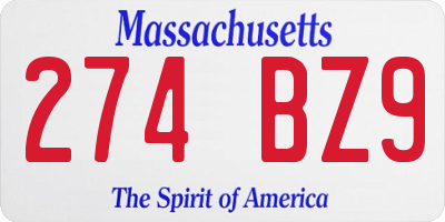 MA license plate 274BZ9