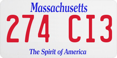 MA license plate 274CI3