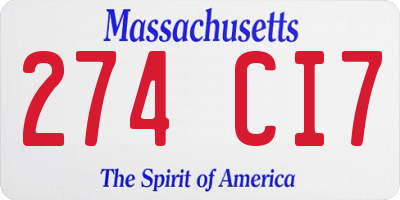 MA license plate 274CI7