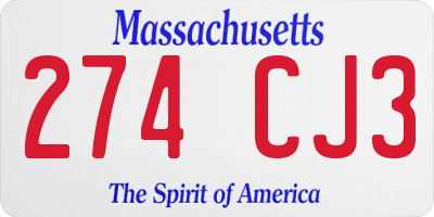 MA license plate 274CJ3