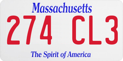 MA license plate 274CL3