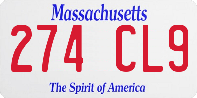 MA license plate 274CL9