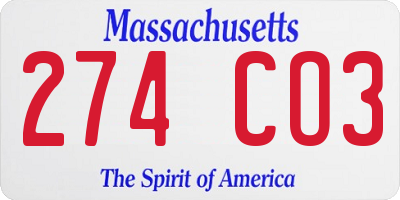 MA license plate 274CO3
