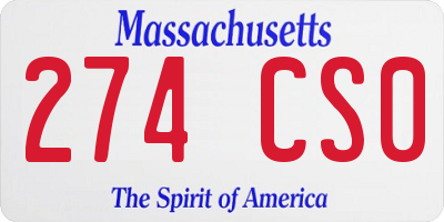 MA license plate 274CS0