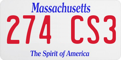 MA license plate 274CS3