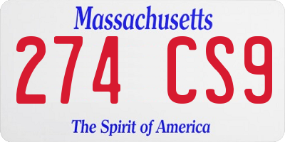 MA license plate 274CS9