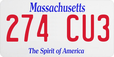 MA license plate 274CU3