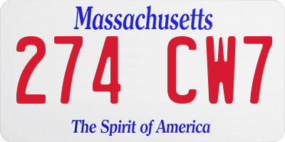 MA license plate 274CW7