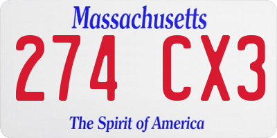 MA license plate 274CX3