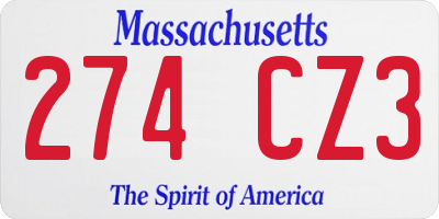 MA license plate 274CZ3