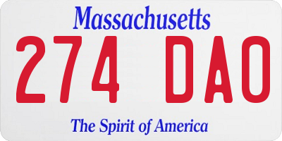 MA license plate 274DA0