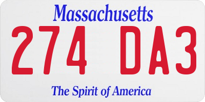 MA license plate 274DA3