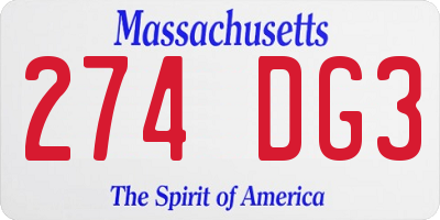 MA license plate 274DG3