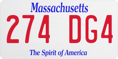 MA license plate 274DG4