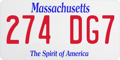 MA license plate 274DG7