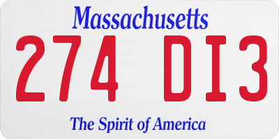 MA license plate 274DI3