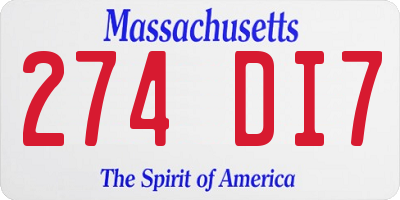 MA license plate 274DI7
