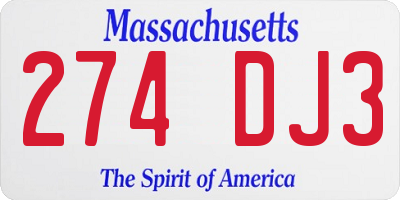 MA license plate 274DJ3