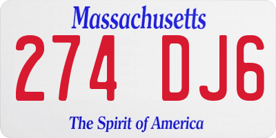 MA license plate 274DJ6