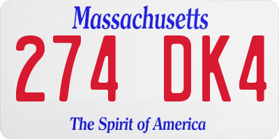 MA license plate 274DK4