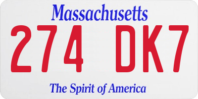 MA license plate 274DK7