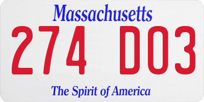 MA license plate 274DO3