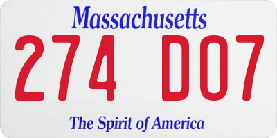 MA license plate 274DO7