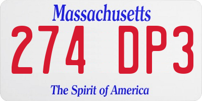 MA license plate 274DP3