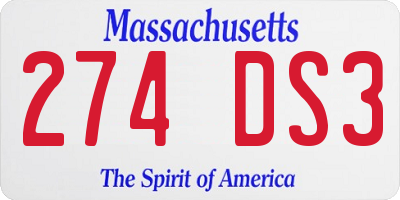 MA license plate 274DS3