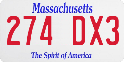 MA license plate 274DX3