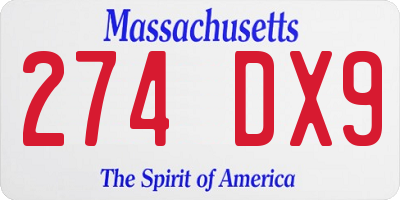 MA license plate 274DX9